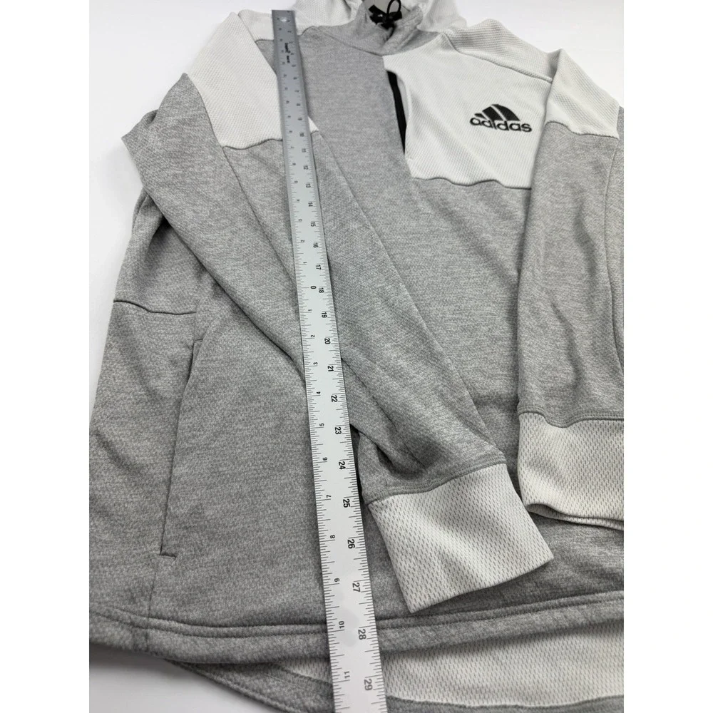Adidas Hoodie Pullover Sweatshirt Gray White Colorblock‎ Fleece Lined Men's XL